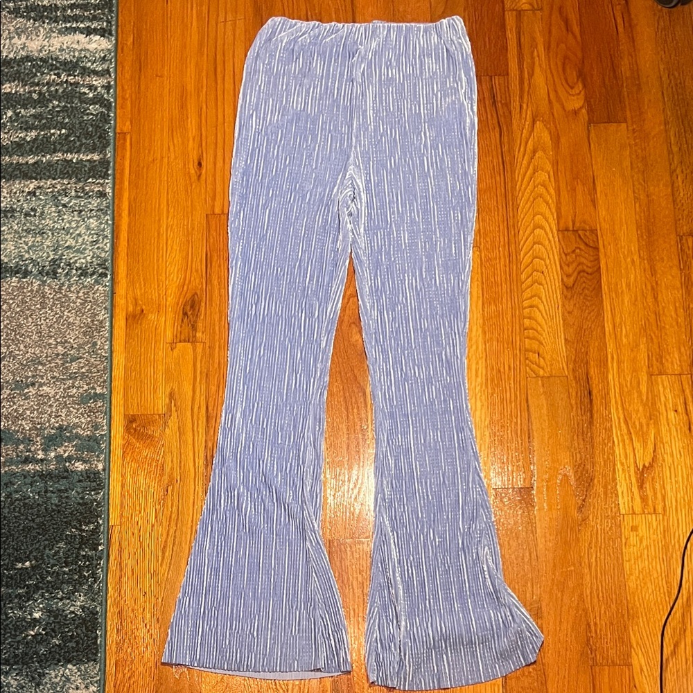 Urban Outfitters Light Blue Velour Striped Whimsigoth Flare Pants